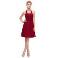 Grace Karin Halter Design Chiffon curto vestido de dama de honra vermelho escuro CL2290-3